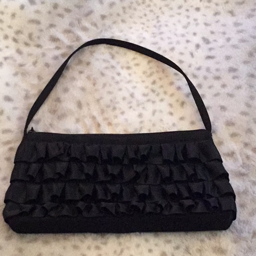 Vintage PinUp Style Black Ruffled Handbag Purse